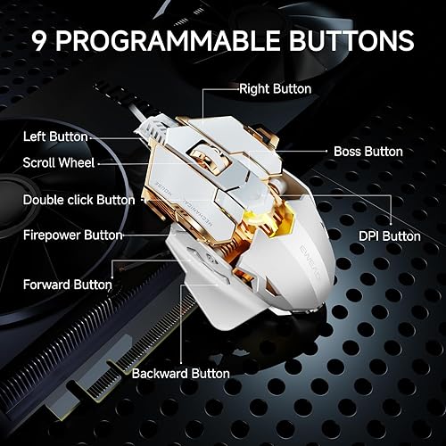 Miniatura 6 de EWEADN G5 - Mouse para juegos con cable, mouse ergonómico para computadora RGB, 12800 DPI ajustables, 9 botones macro programables con llave de