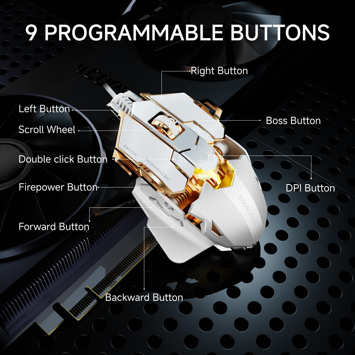 Souris Gaming Filaire avec Boutons Programmables 12800 DPI, Rétroéclairage
