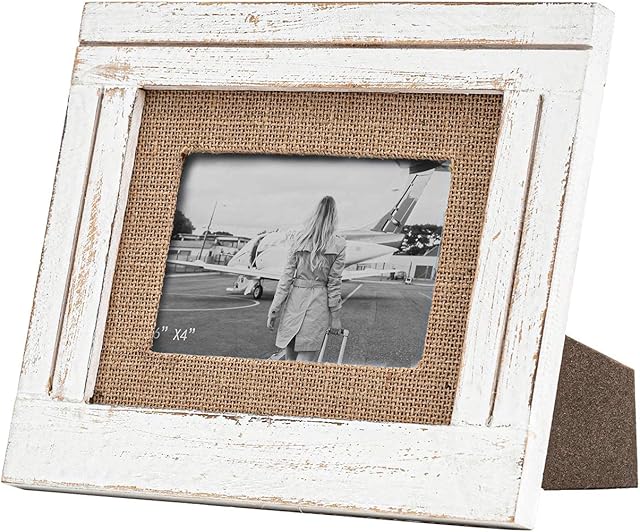 RiteSune 4x6 Picture Frames, Farmhouse Tabletop Display Frame, Wall Mound Photo Frame Made of Rustic Wood, Can be Hung Horizontally and Vertically, for Mother's Day(White)