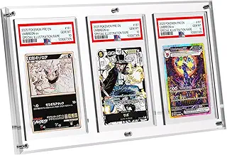Yotakala PSA鑑定 ケース 3枚収納 アクリル ローダー PSA専用 スクリューダウン マグネットローダー UVカット PSA CGC対応 トレカ ディスプレイ ケース スタンド 付き 鑑定 展示 保管 収納 スタンド 付き(透明, 3連)