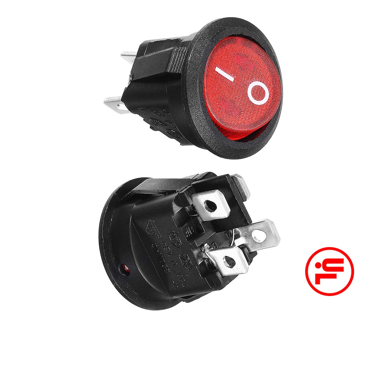 Aexit 5PCS Round Outlets & Accessories Red Lamp 4 Pins DPST Boat Rocker Switch AC 250V 6A Outlet Switches 125V 10A