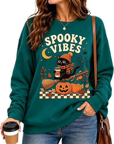 Vividcrate Halloween Sweatshirt Women 2026 Casual Pumpkin Sk