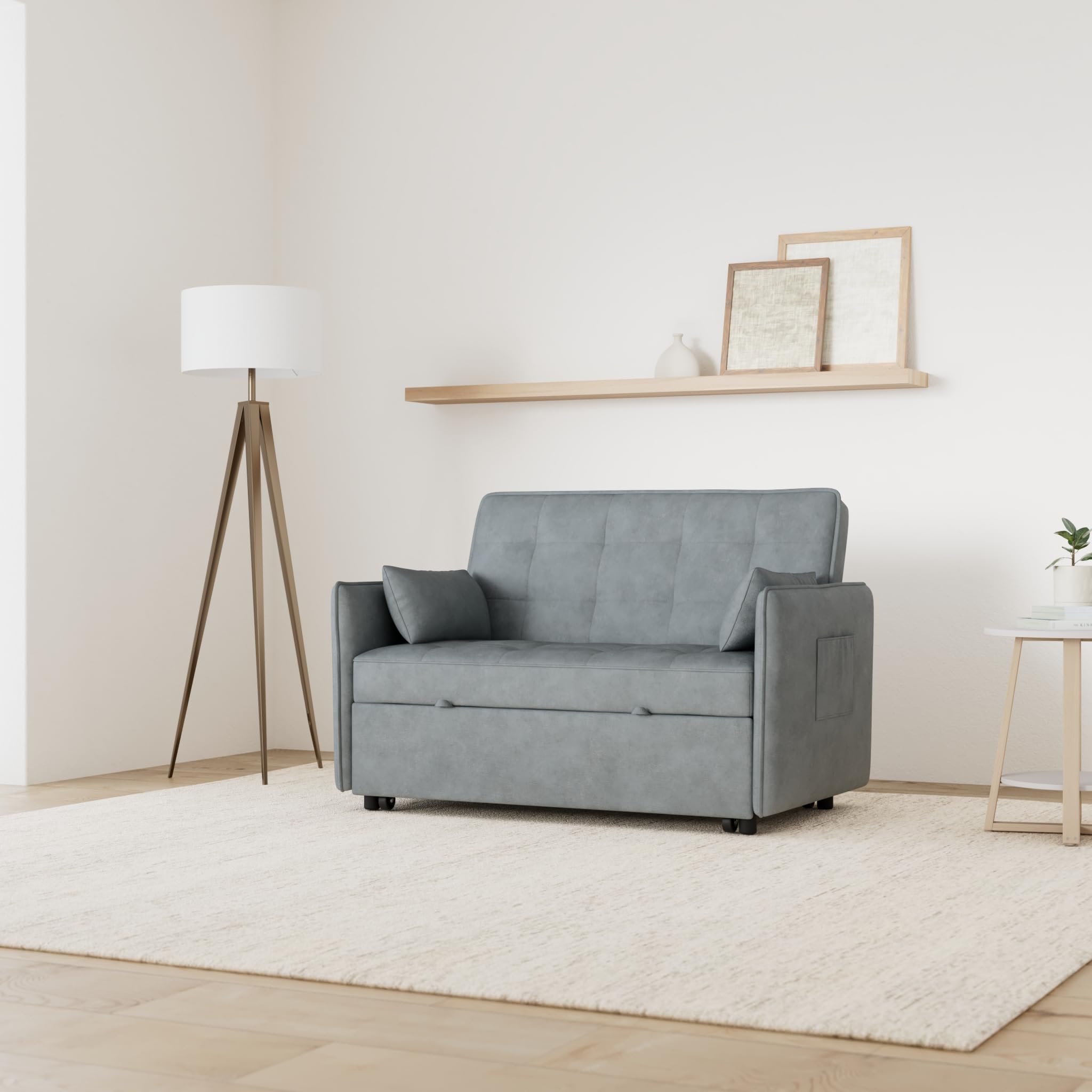 Homey - Sofá Cama de 2 Plazas Modelo Zumaia, Diseño Moderno, Práctico y Funcional, con Cojines Decorativos, Fácil Apertura, Gris