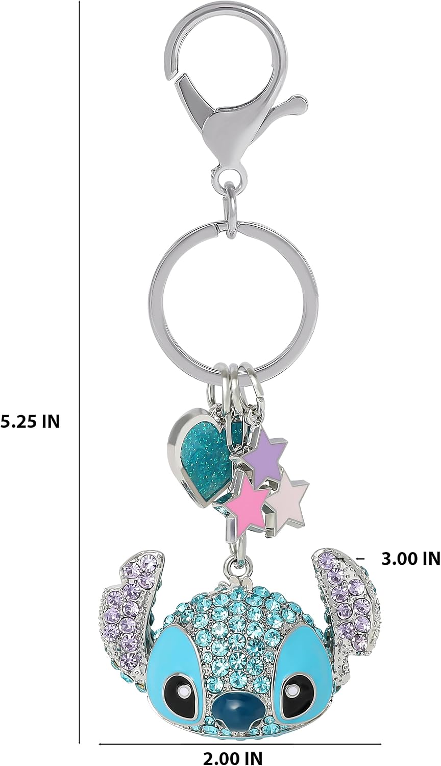 SALLY ROSE Stitch Keychain Cluster Pave Crystal Official License, Stitch Charm Key Chain with Star and Heart Charms