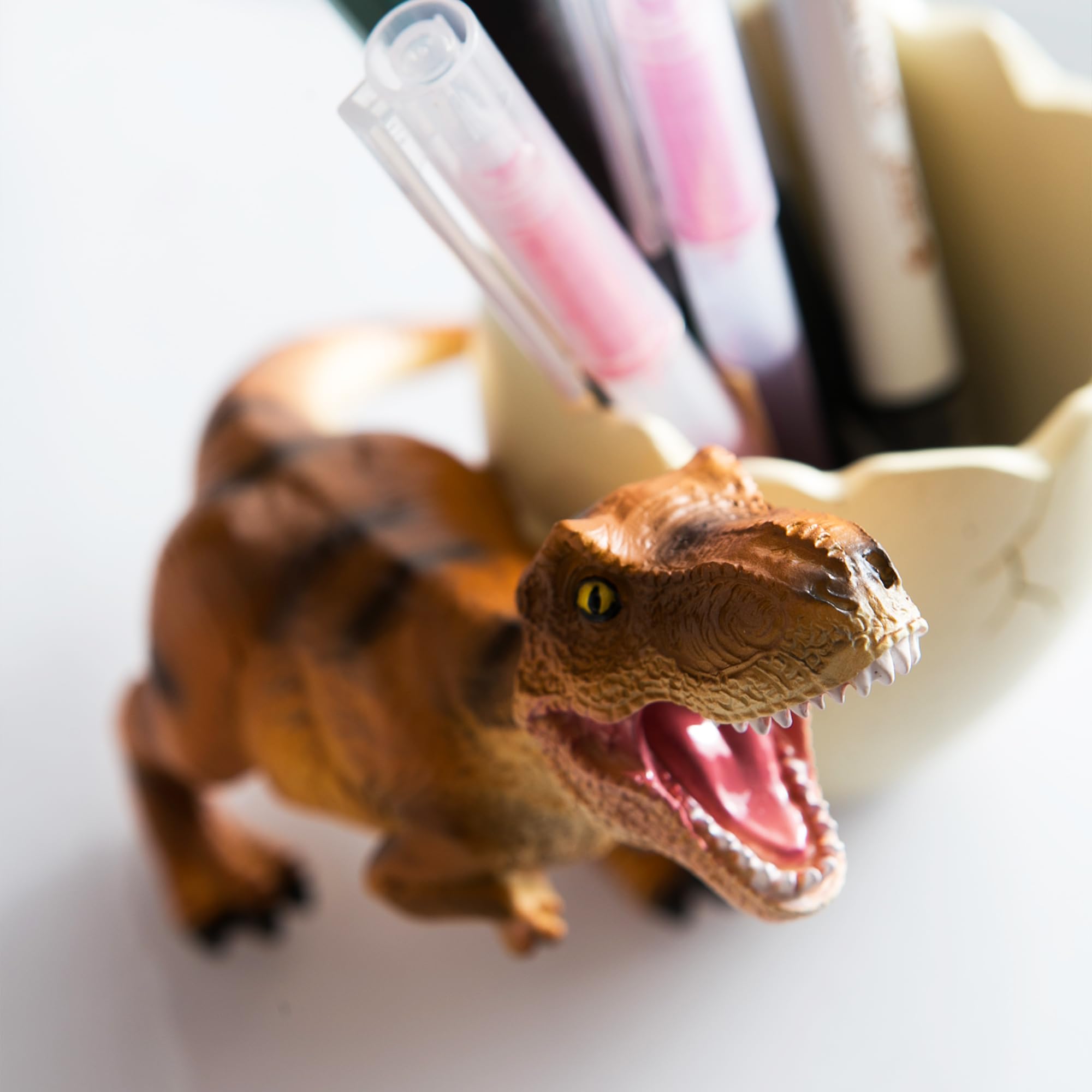 Soporte para bolígrafos y lápices de dinosaurio para escritorio, accesorios de escritorio Trex Jurassic Park, suministros escolares de oficina, soporte para cepillo de dientes de dinosaurio,
