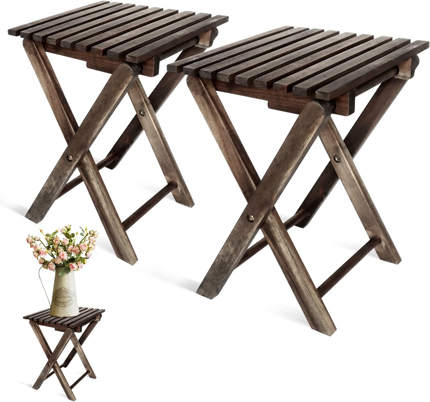 LITADA Small Patio Table (Set of 2) Acacia Wooden Small