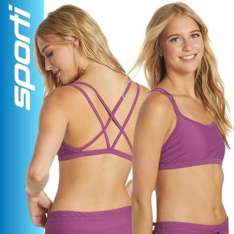 Sporti Swimsuits Bikini Tops for Women, Double Cross & Round Neckline, Swim Top Bathing Suits, Women Bralette Swim Top