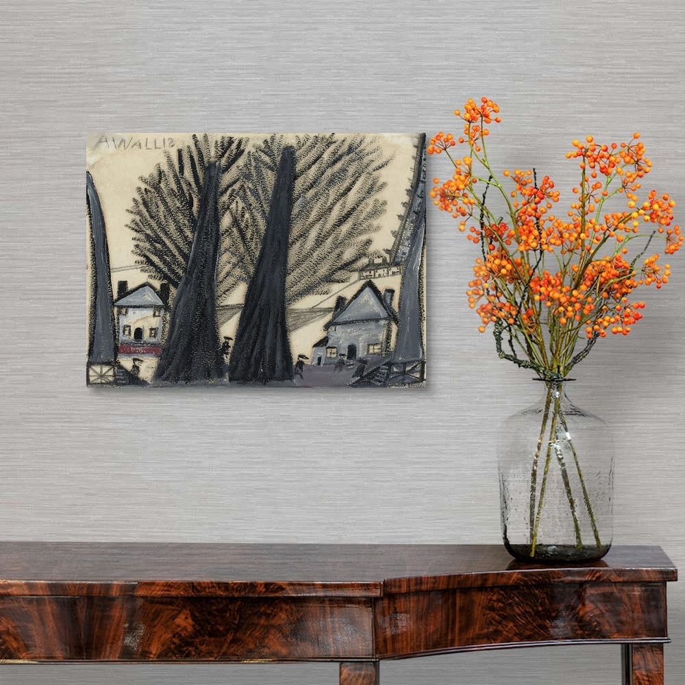 CANVAS ON DEMAND Two Trees Canvas Wall Art Print by Alfred Wallis, Classic, Home Decor, Winter Artwork,16" x12in