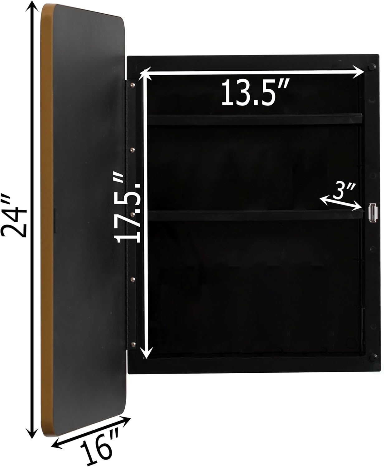 Basicwise Plastic Medicine Cabinet with Beveled Edge Mirror Door and Round Corner Metal Frame, Surface and Recessed Mount Options, Bathroom Wall Mounted Vanity Cabinet with 2 Adjustable Shelves, Gold