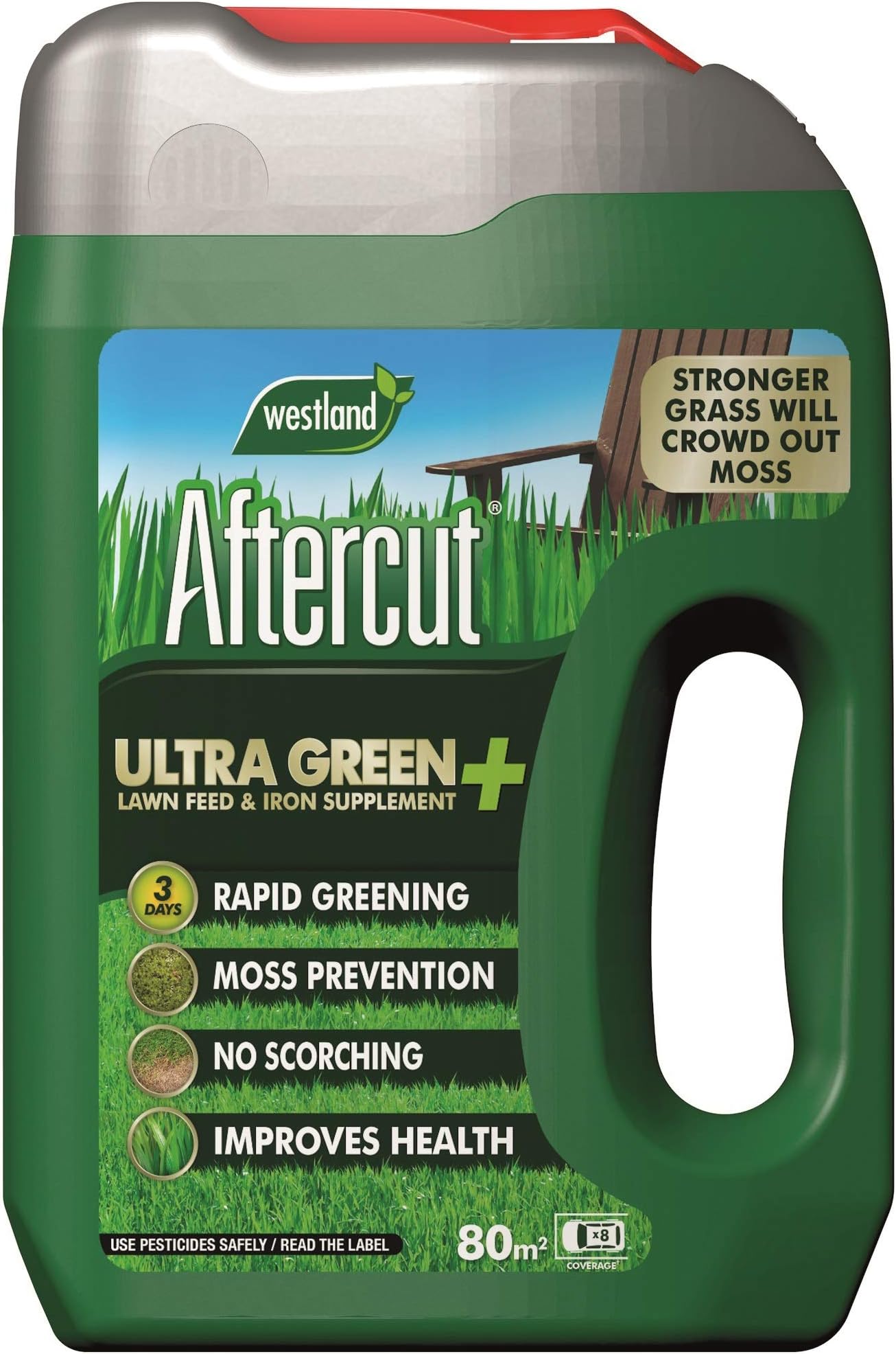 Aftercut 20400481 Ultra Green + Lawn Feed & Iron Supplement Even Flo Spreader, 80 m2, 2.8 kg, Natural