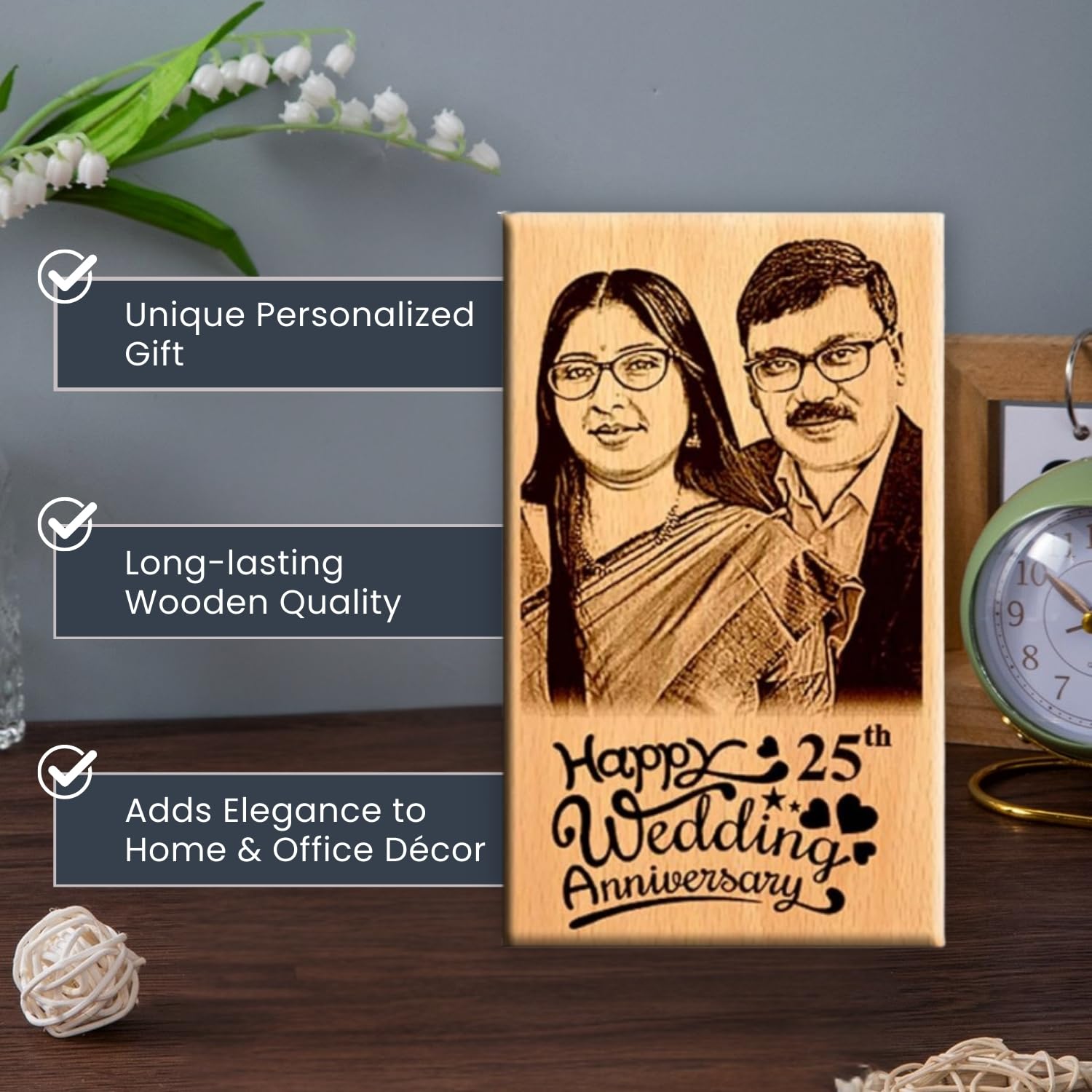 Giftanna Marriage Wedding Anniversary Gift Idea Personalized Engraved Photo Frame For Parents | Wife | Husband | Just Married - 6x4 1