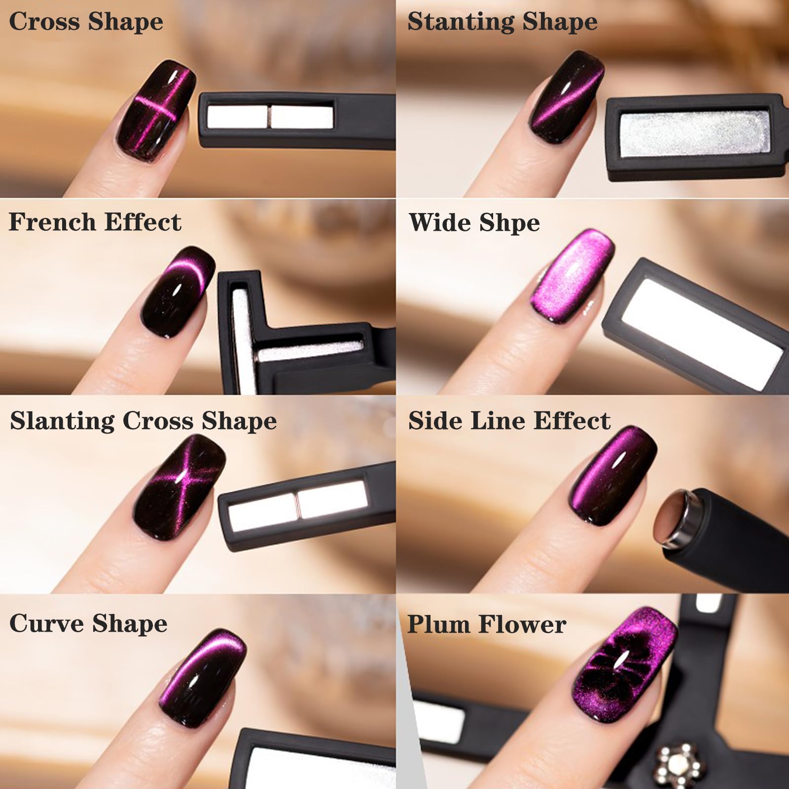 Set D'aimants pour Nail Art Ongles, Stylo Aimant Multifonctions 5 en 1 Avec étui de Protection en Silicone,Aimant à Forte Succion pour Vernis à Ongles en Forme D'œil de Chat.