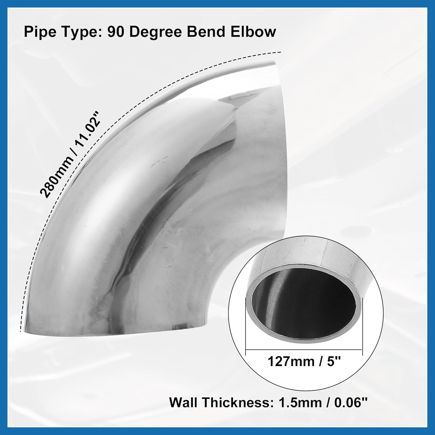 1 Pcs OD 5 Inch 90 Degree Mandrel Bend Elbow SS304 Stainless Steel Bend Tube Exhaust Elbow Pipe for Car Exhaust System 5" Piping Silver Tone Item Replacement