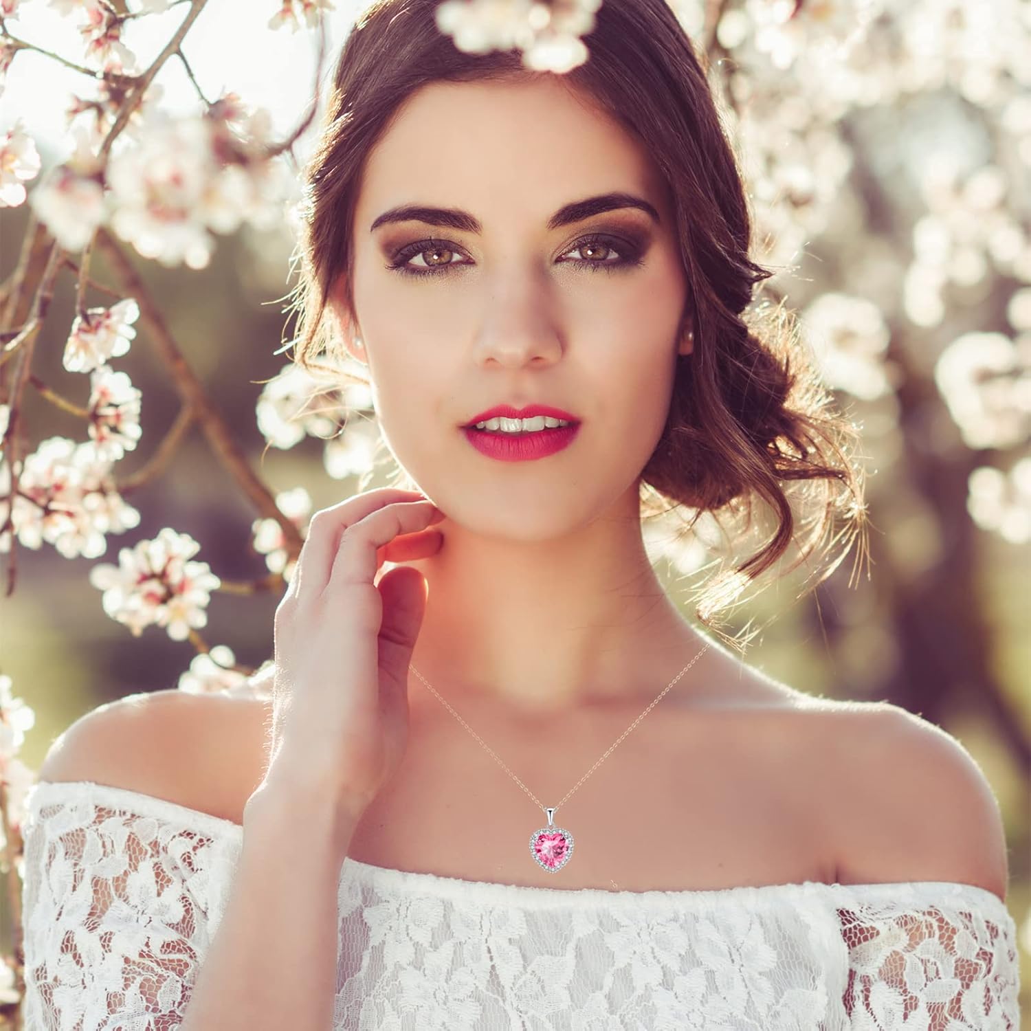 VONSSY Classic Heart Pendant Gemstone Necklace | Crystal Cubic Zirconia Birthstone Ruby Emerald Sapphire Necklace| 18K Platinum Gold Plated Chain | Vintage Meaningful Jewelry Gift for Mother Wife - Image 2