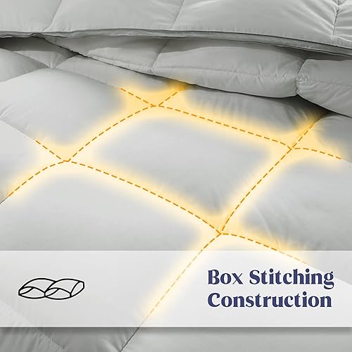 Miniatura 4 de puredown Edredón de plumas de ganso gris, tamaño Queen de gran tamaño, relleno de edredón para todas las estaciones, diseño reforzado, ultra suave,