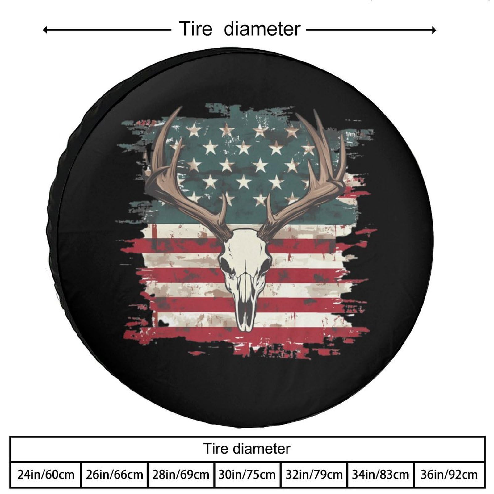 Deer Skull U.S. Flag Spare Tire Cover Oxford Waterproof Wheel Protectors Universal Car Accessories 26inch