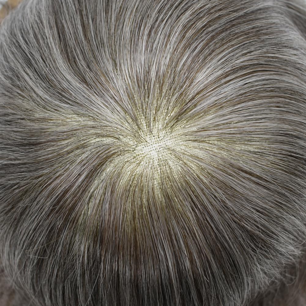 Mens Toupee Hair Replacement System For Men Fine Mono Mens Hair Piece Human Hair Toupee For Men Hair Systems Monofilament 6x9 Medium light density #365 3# DARK BROWN+65% GREY