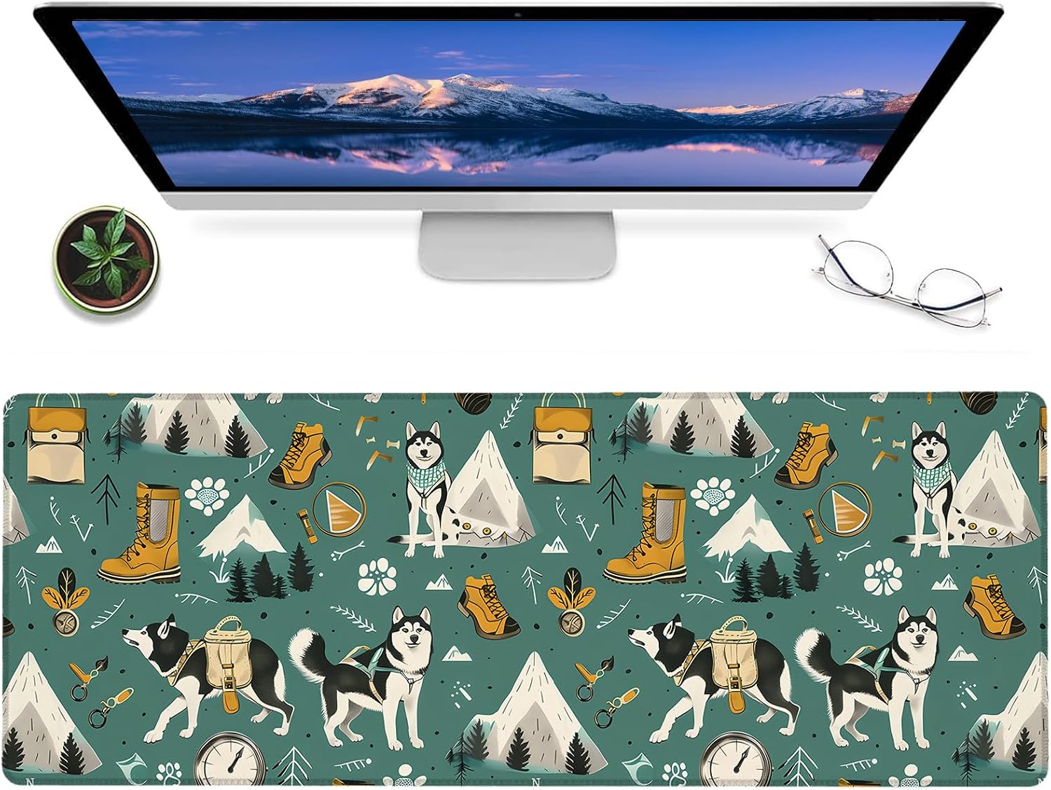 Adventure Husky Gaming Mouse Pad,12x31.5in Non-Slip Rubber Playful Dog Desk Mat,Large Extended Mountain Gear Mousepad for Office Home Laptop,Mice Pads Gifts,Game Lover Deskmat Decor