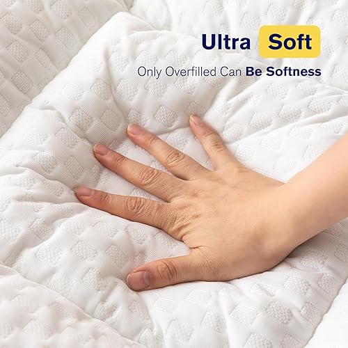 Miniatura 4 de Primesoft Cubrecolchón refrescante, tamaño Queen o dolor de espalda, extra grueso, parte superior de almohada de felpa con relleno alternativo de