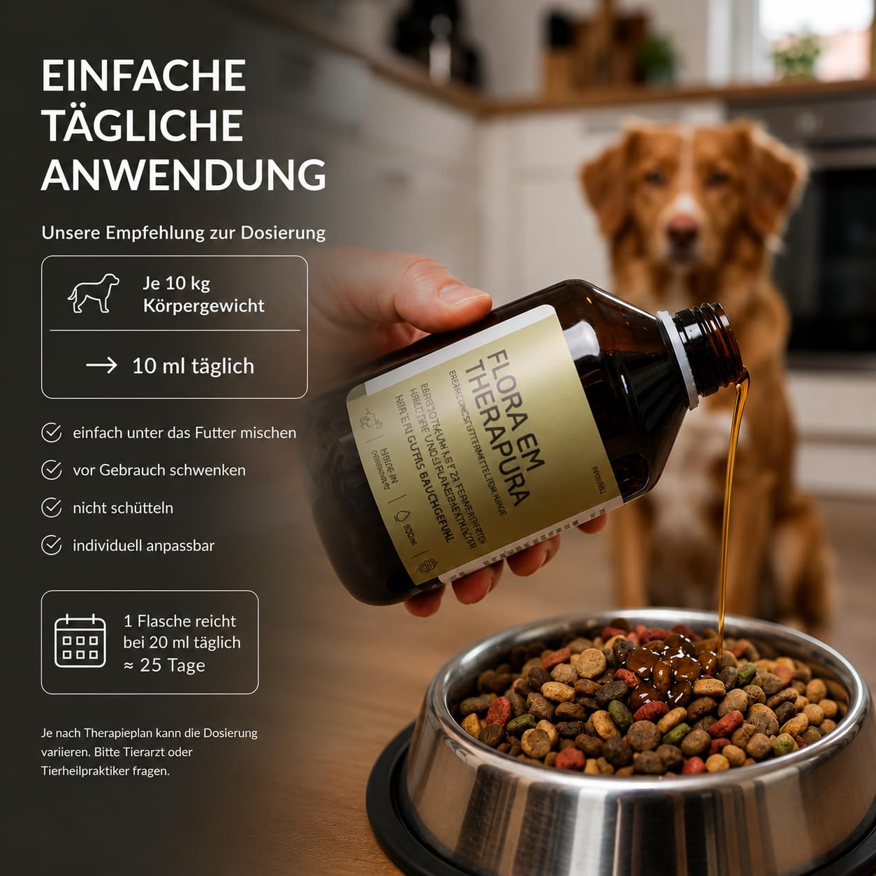 Flora EM Therapura Probiotique pour chien 500 ml liquide – Structure de la flore intestinale avec 21 herbes fermentées, micro-organismes et extraits de plantes – Digestion naturelle du chien