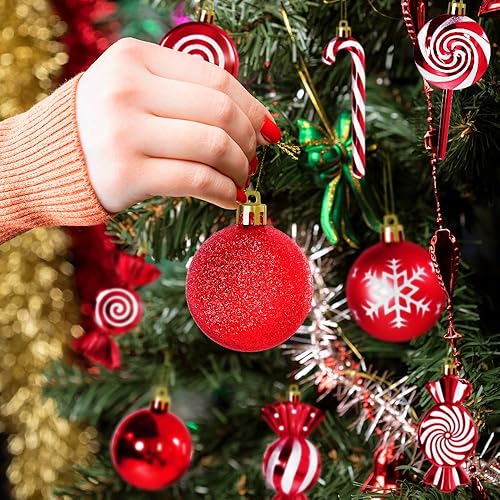 Miniatura 4 de MOYEE - 36 adornos de Navidad rojos y blancos, adornos de Navidad rojos inastillables de plástico para árbol, decoraciones de Navidad de bastón de