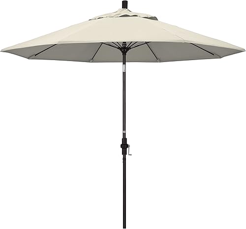 Miniatura 9 de California Umbrella paraguas de tela Olefin de 9 pies de fibra de vidrio de elevación basculante mercado de aluminio, paraguas con poste de bronce,