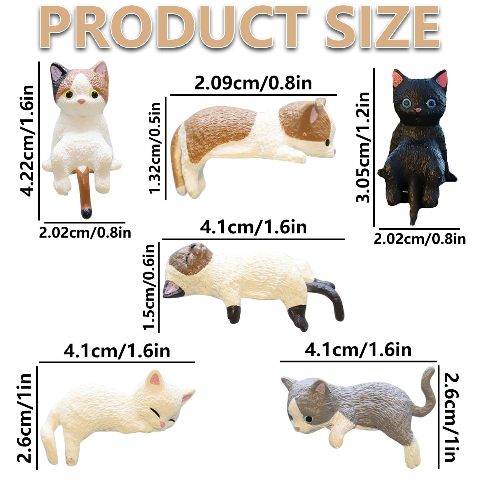 6 sztuk dekoracyjnych figurek kota, na monitor, biurko, dekoracja kota, mini figurka kota z żywicy, zestaw siedzących statuetek do biura, na ekran komputera, do samochodu, deski rozdzielczej