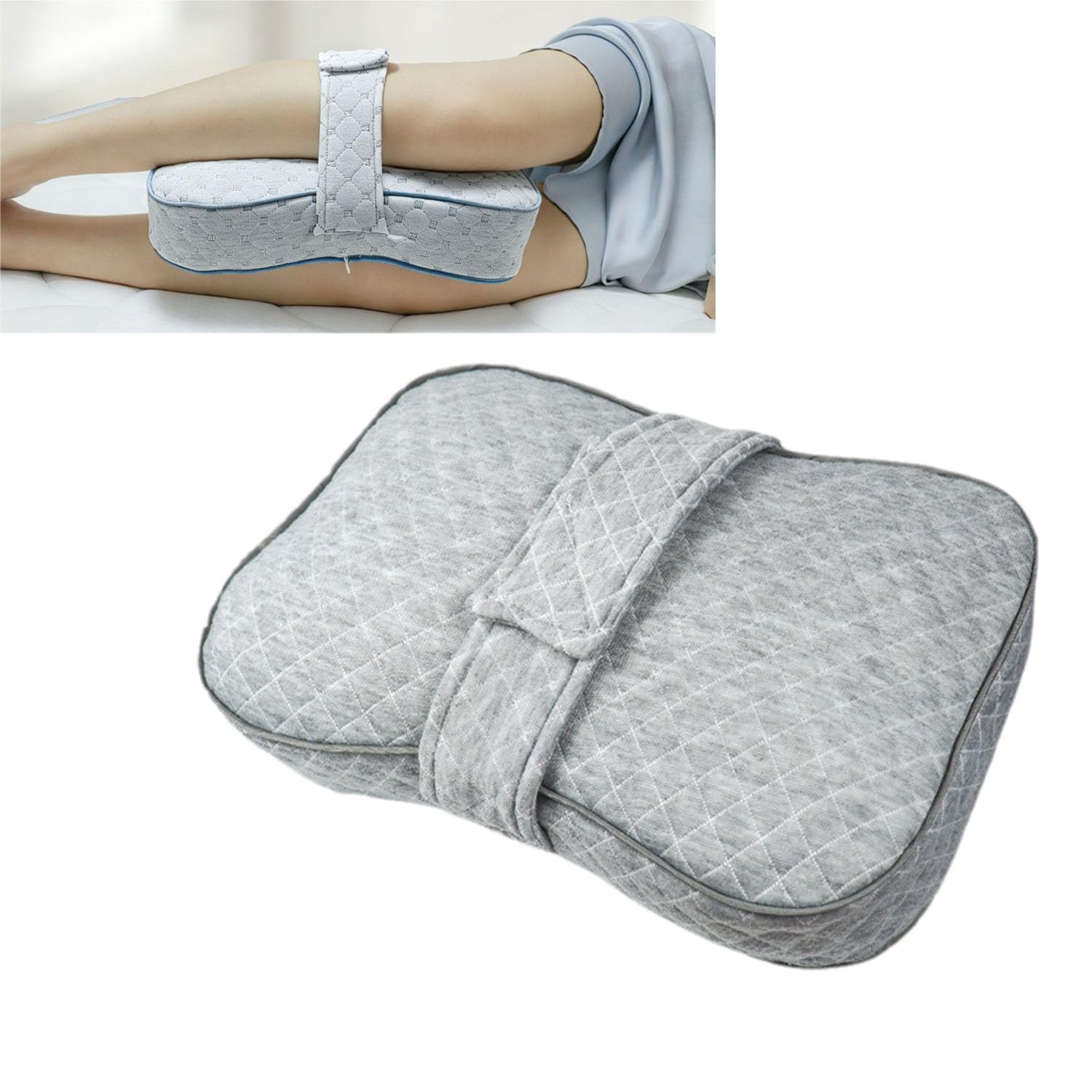 HIKENRI Knee Pillow For Sleeping On Side,Knee Pillow With Adjustable Strap,Larger Square Soft Pressure Relief Cushion For Neck,Knees,Legs,Lower Back,For Sofa,Bed or Chair,Leg Pillow(Grey)