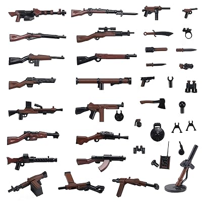 HIMIRICH Military Weapons Pack, Military Toy Gun Set for Classic Building Blocks, 40 Pieces WW2 Army Accessory Combination, Compatible with Major Brands, Brownish-Black