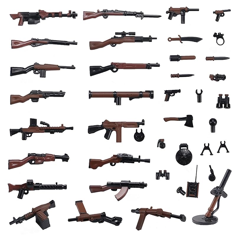 HIMIRICH Military Weapons Pack, Military Toy Gun Set for Classic Building Blocks, 40 Pieces WW2 Army Accessory Combination, Compatible with Major Brands, Brownish-Black