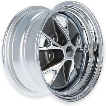 Scott Drake Styled Steel Series Wheels with Chrome Outer Hoop and Charcoal Insert 14X7 5-Bolt Pattern Wheels Compatible with 1965-1967 Ford Mustang, Model C5ZZ-1007-BR