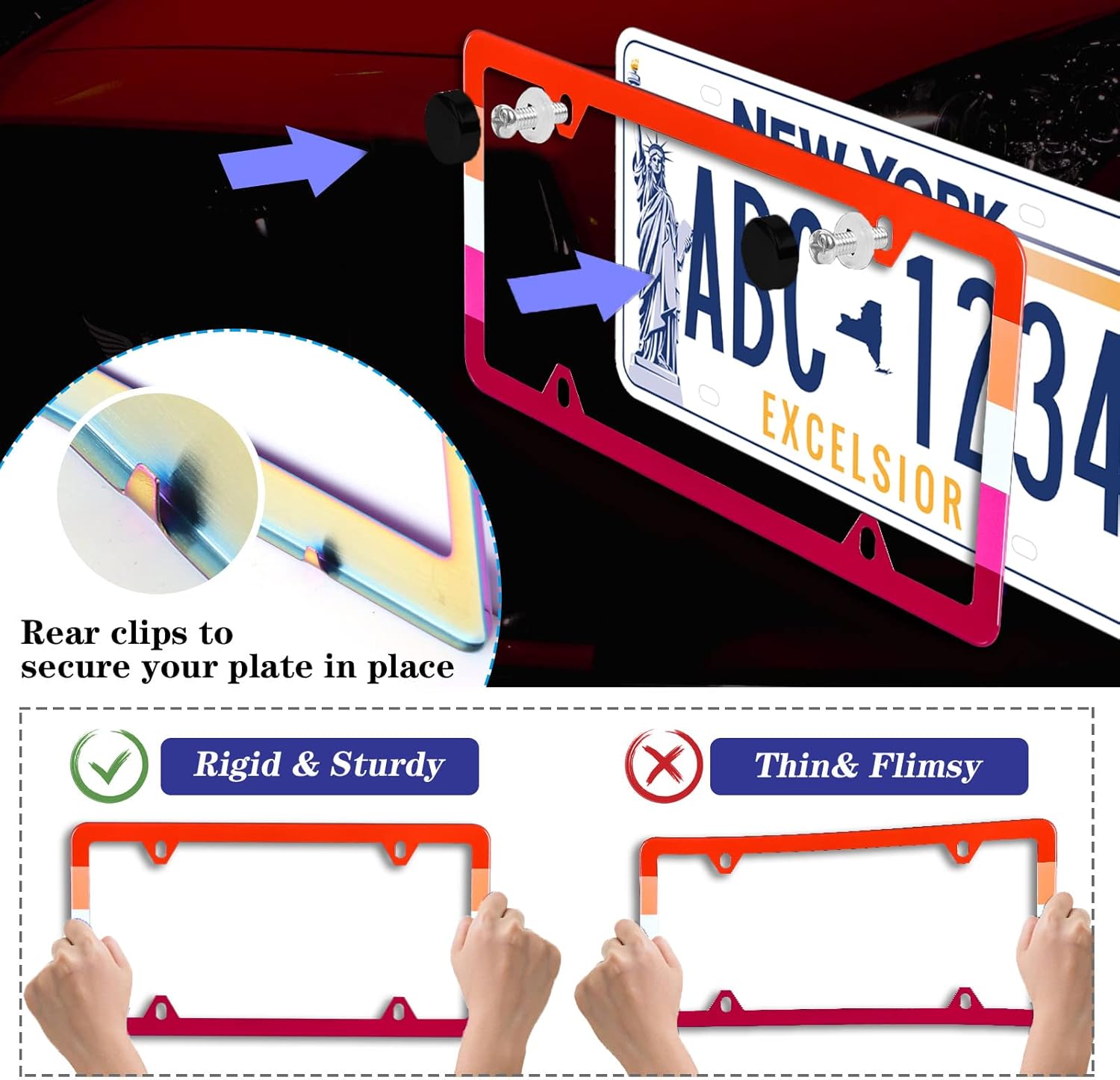 【2Pcs】 Lesbian Flag LGBT Pride Rainbow License Plate Frame Stainless Steel Car License Plate Frame Accessory Car Plate Frame Decor for US Canada Vehicle Standard Size
