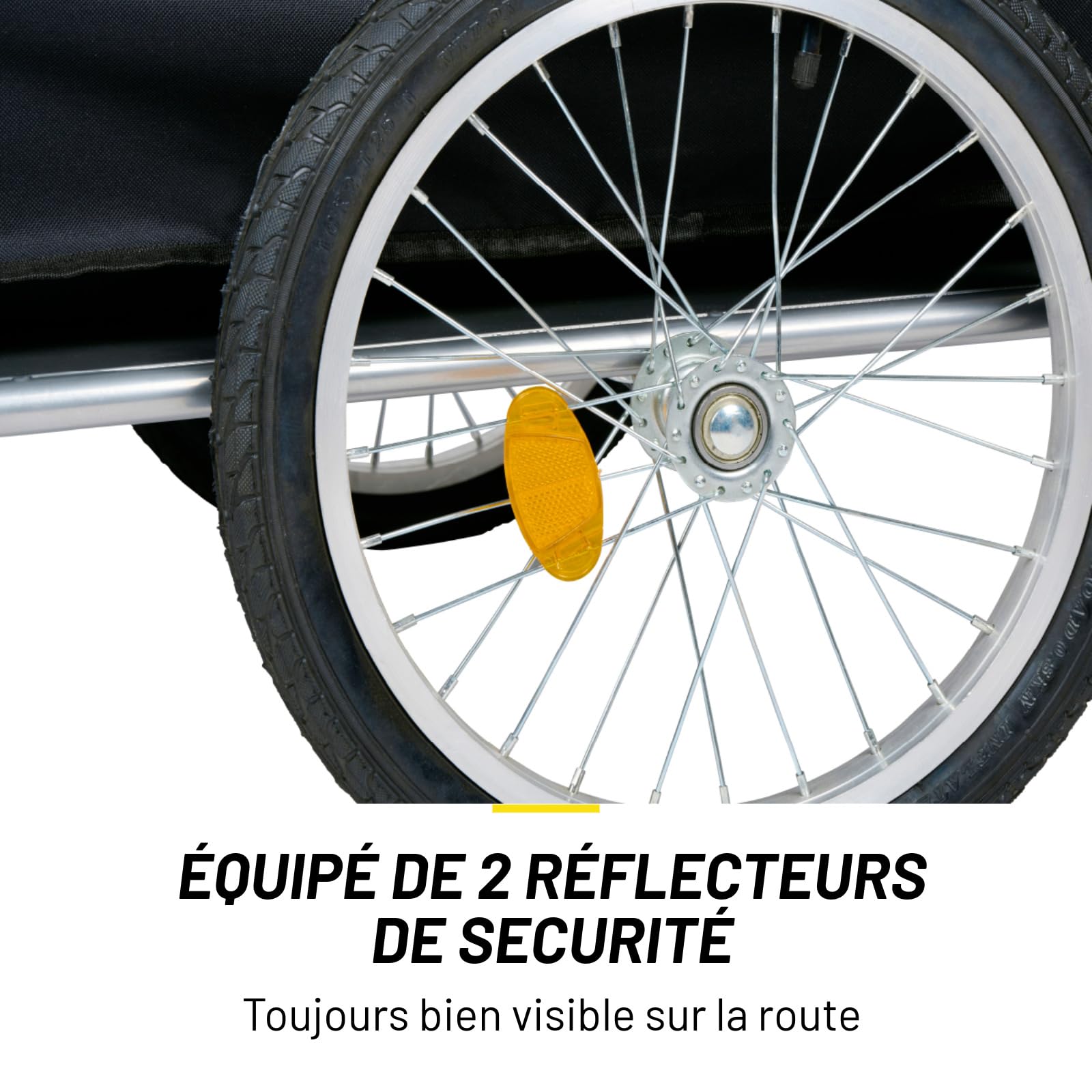 Dunlop Remorque Vélo Pliable – Charette Vélo Cargo pour Bagages – Remorque pour Vélo avec Réflecteurs et Housse de Pluie Réglable – Chariot Vélo – Remorque Vélo Pliable – Jaune