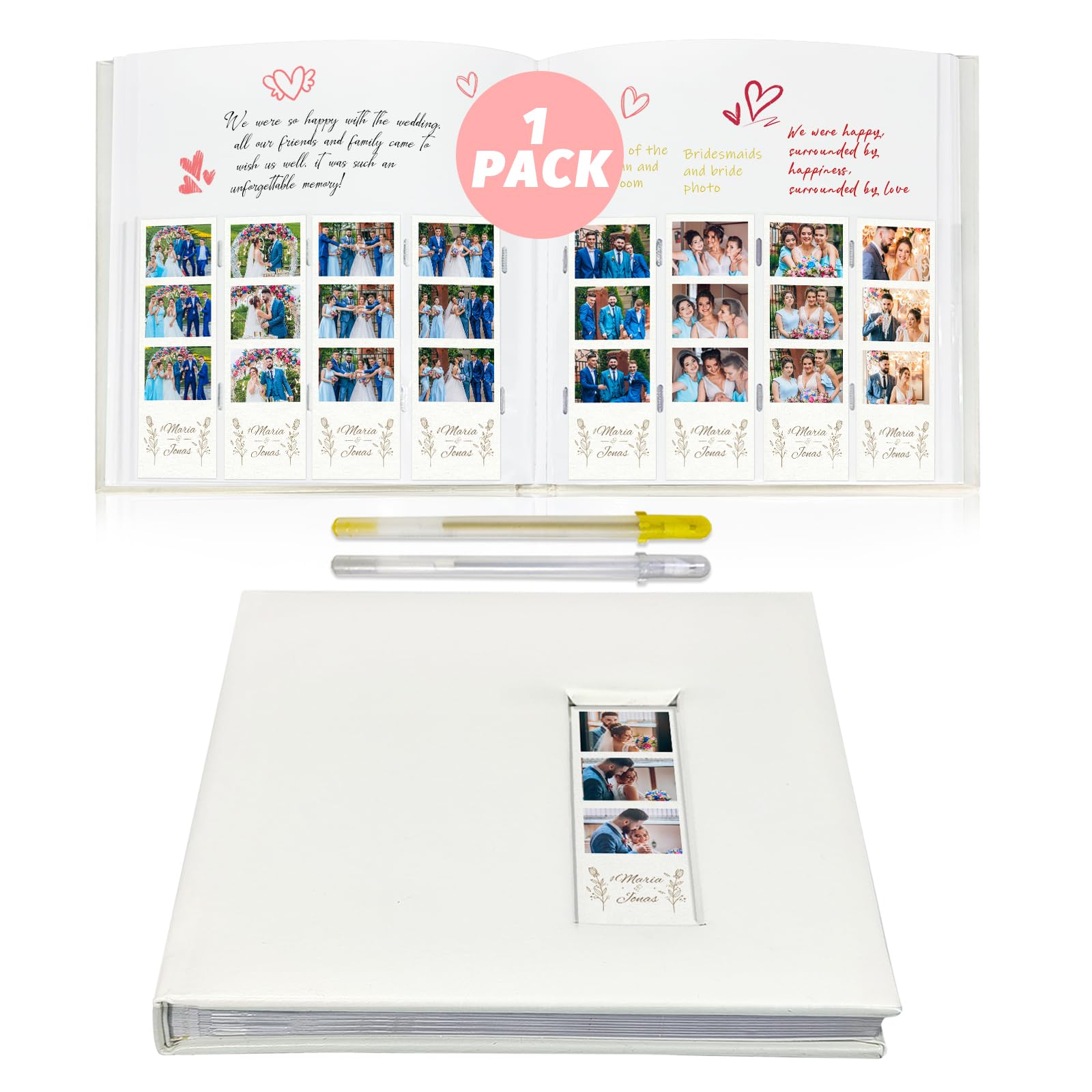 Photo 1 of Kuword Photo Booth Scrapbook Album - 160 2x6 Photo Pockets with Writing Space, PU Leather Memory Book for Wedding, Parties, Travel, Family (White)
