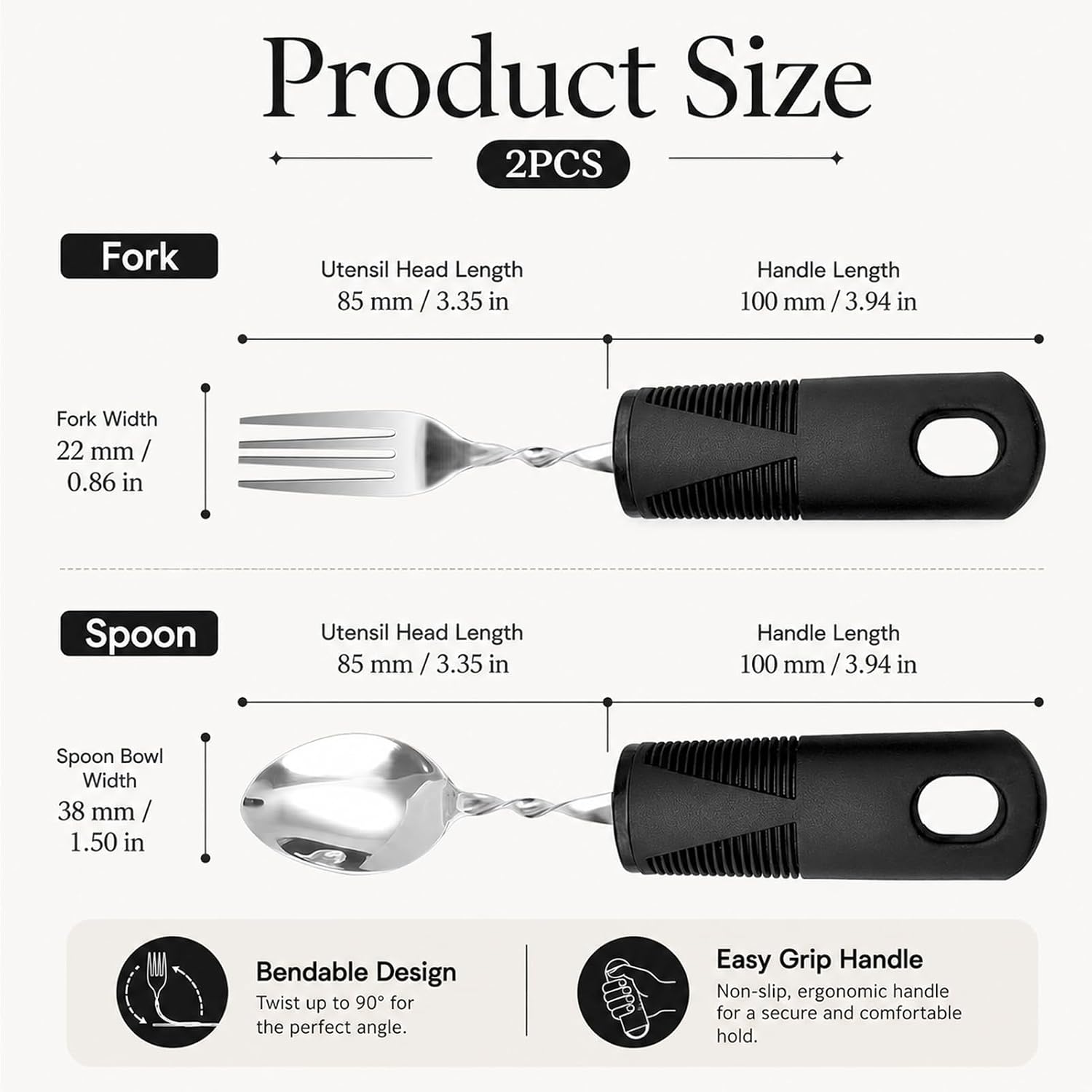 2 Pcs Bendable Adaptive Utensils with Spoon and Fork for Hand Tremors image 2