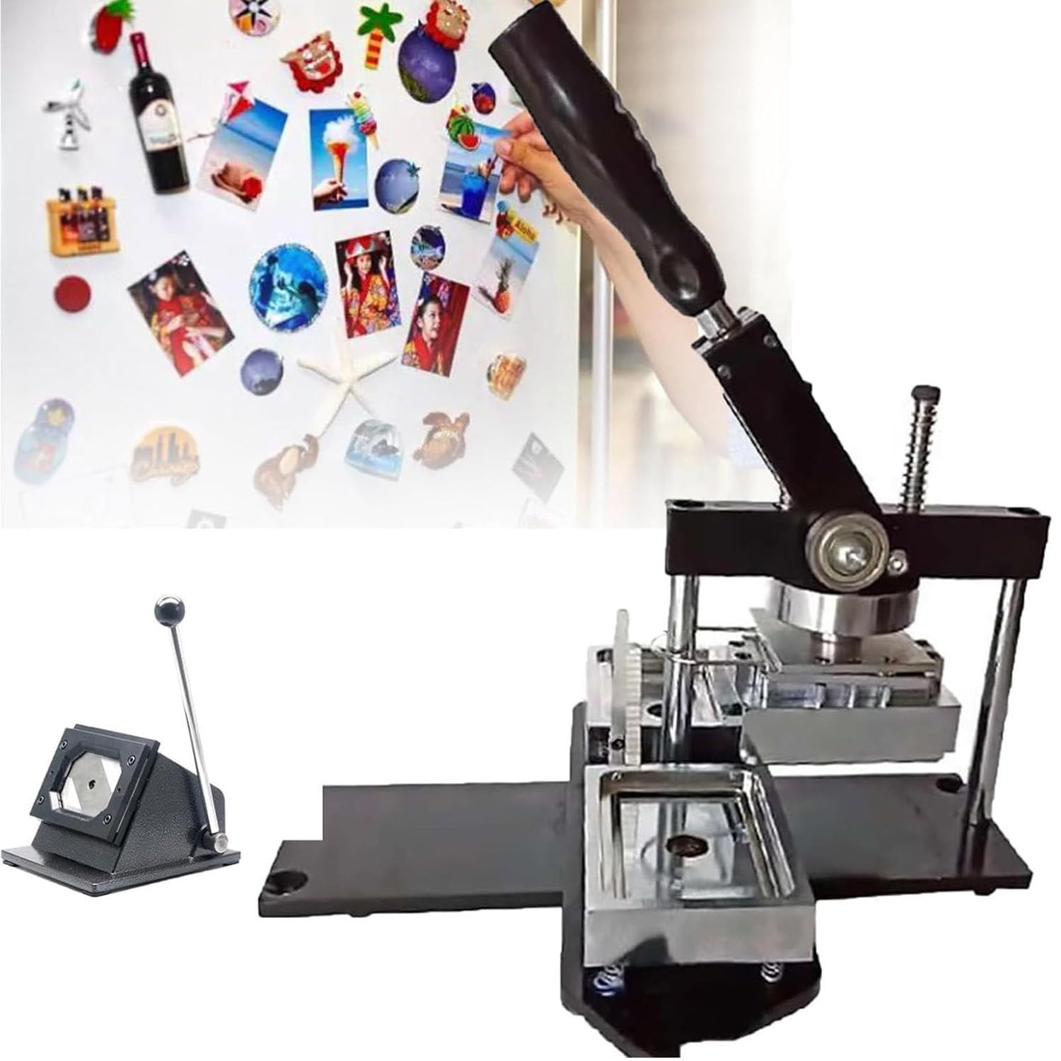 JKJZSALJ Badge Maker Machine,Rectangle Shape Fridge Magnet Button Badge Maker,Professional Metal Badge Maker,Paper Cutter And 100 Sets Component For Diy,80 * 53Mm,90 * 65Mm,80 * 53mm