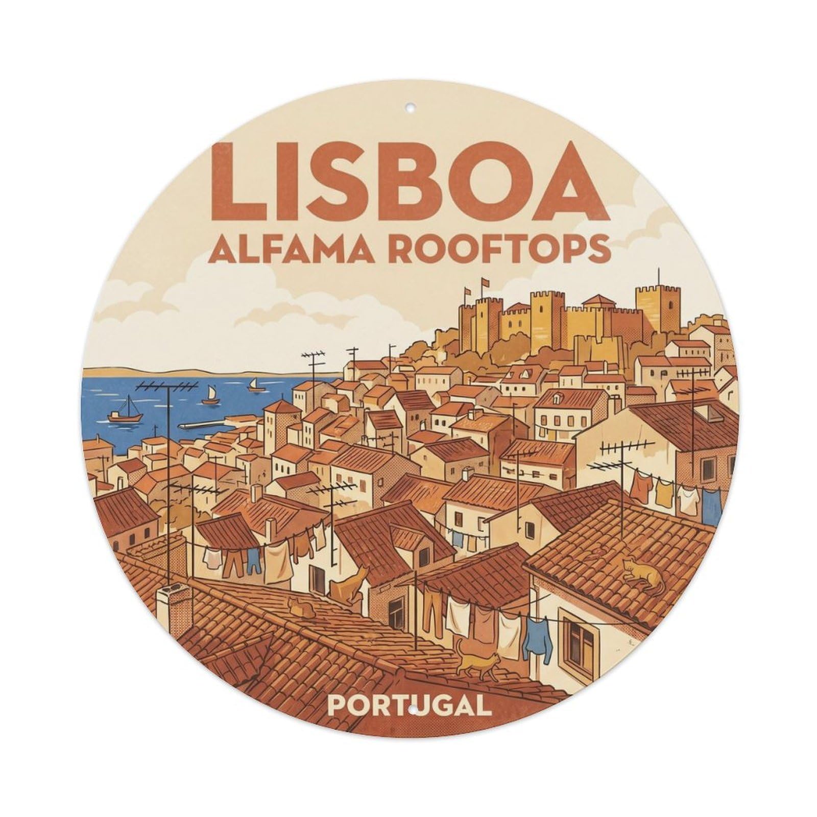 Olhnbad Style Portugal Lisboa Alfama Rooftops Portuguese Heritage Metal Tin Sign