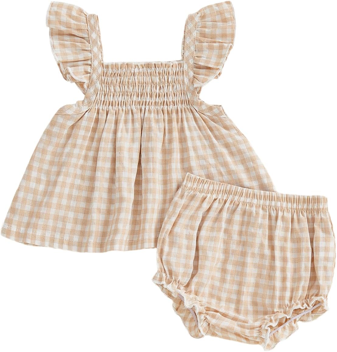 Infant Toddler Baby Girl Clothes Summer Outfits Ruffle Sleeve Smocked Shirt Dress Tops Bloomer Shorts 2 Piece Set