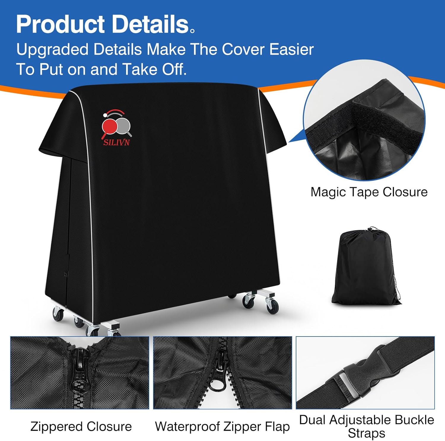 PingPong Table Cover 420D Oxford Fabric Cotton Lining， Waterproof PU Coating, Sunproof & All-Weather Protection, Universal Fit for 9x5 FT Indoor/Outdoor Folding & Flat Tables