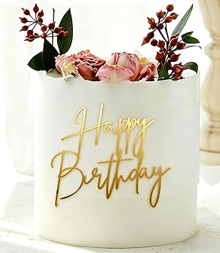 Happy Birthday Cake Topper Mirror Acrylic Cake Topper Side Cake Topper Gold Cake Insert Cake for Birthday Party Glod-26.5 * 6.5in