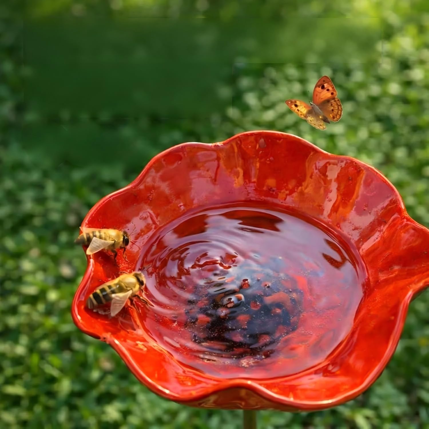 Bain d‘Oiseaux sur Tige en Métal, Abreuvoir à Oiseaux en Forme de Fleur – Fontaine pour Oiseaux Extérieur avec Point d’Eau pour Abeilles – Décor de Jardin Métal Fleur – Hauteur 65 cm