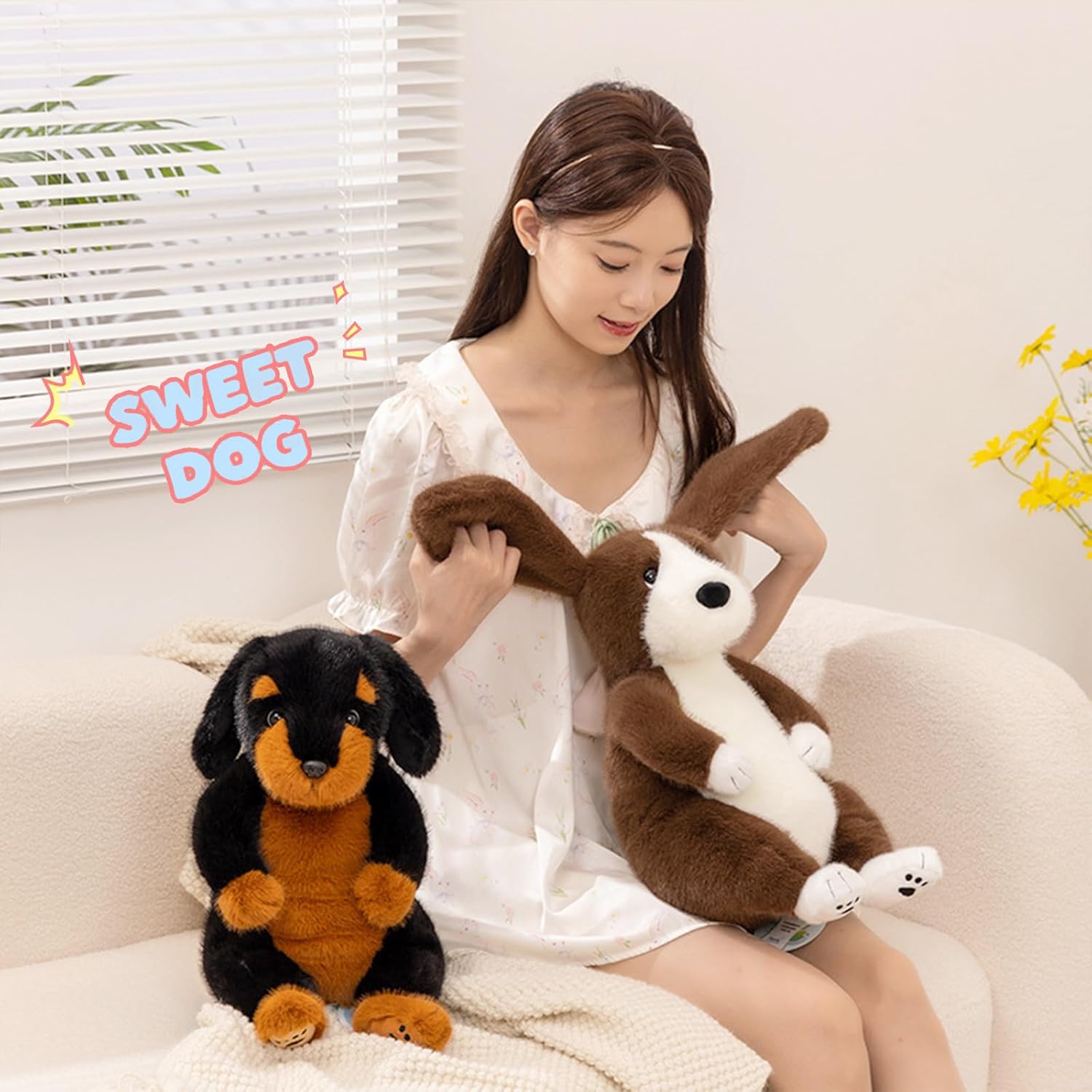 PEACH CAT Basset Hound Dog Stuffed Animal 14" Cute Puppy Plushies Soft Plush Toys Gifts for Kids Brown