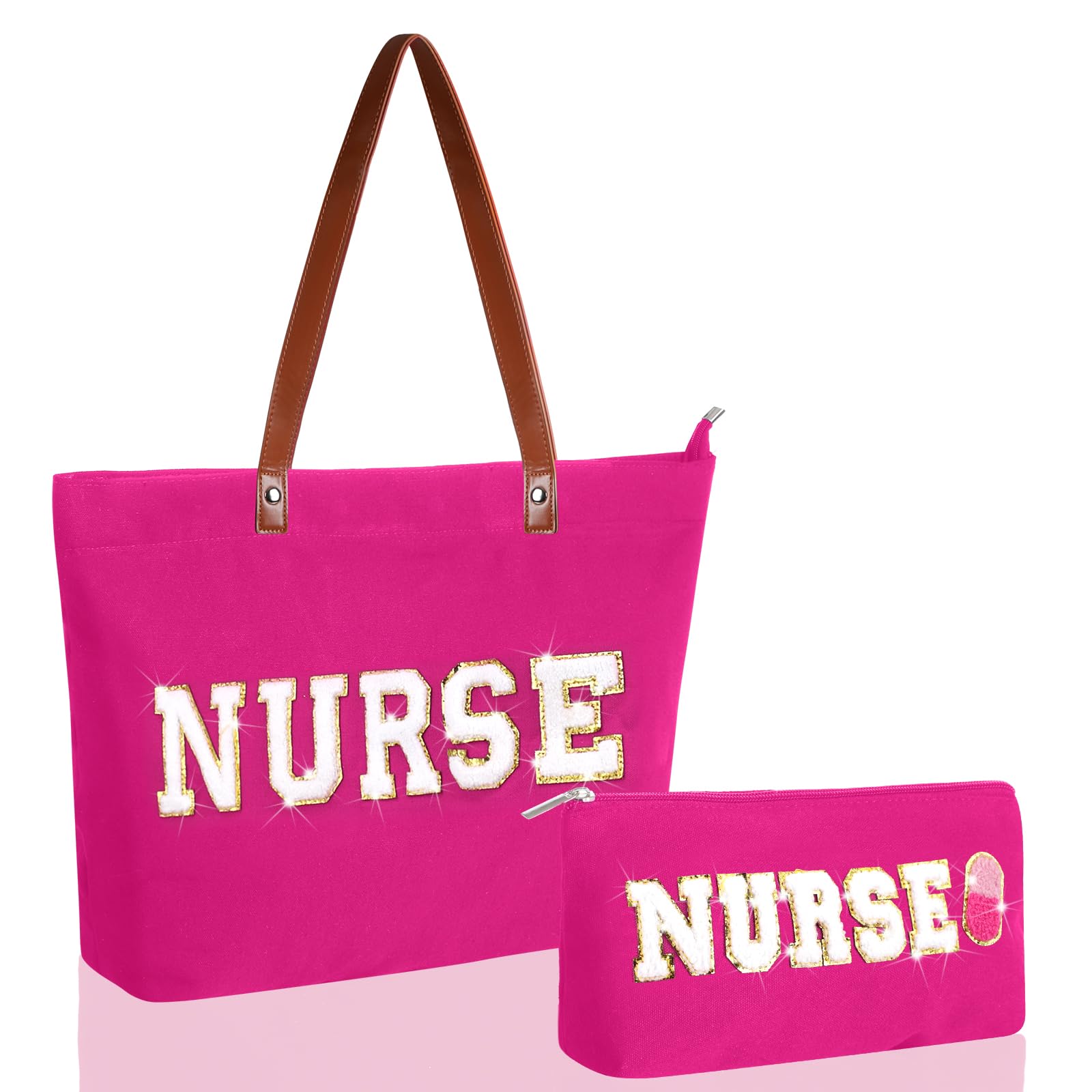 Locmeo 2 Pcs Tote Bag Gift for Teacher Nurse Dance Appreciation Gift Women Preppy Makeup Bag Chenille Letter Decor
