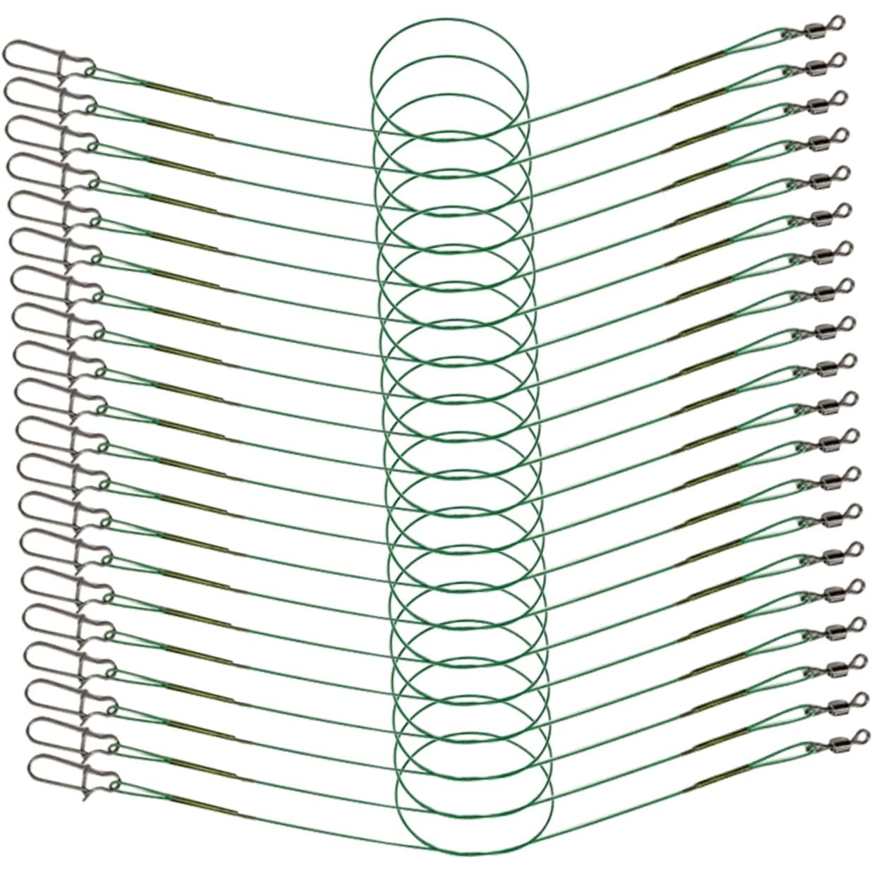 Mipcase 25Pcs Fishing Rotary Leaders Stainless Steel Wire with Swivels for Freshwater Saltwater Fishing for Bass Trout Carp Perch More