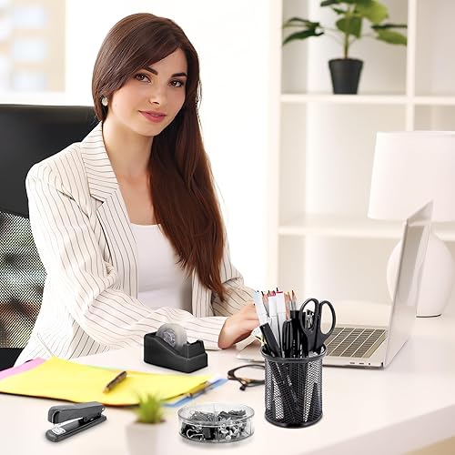 Miniatura 8 de Juego de organizadores y accesorios de escritorio negro 17 en 1, organización de almacenamiento de 3 suministros de escritorio de oficina, 4