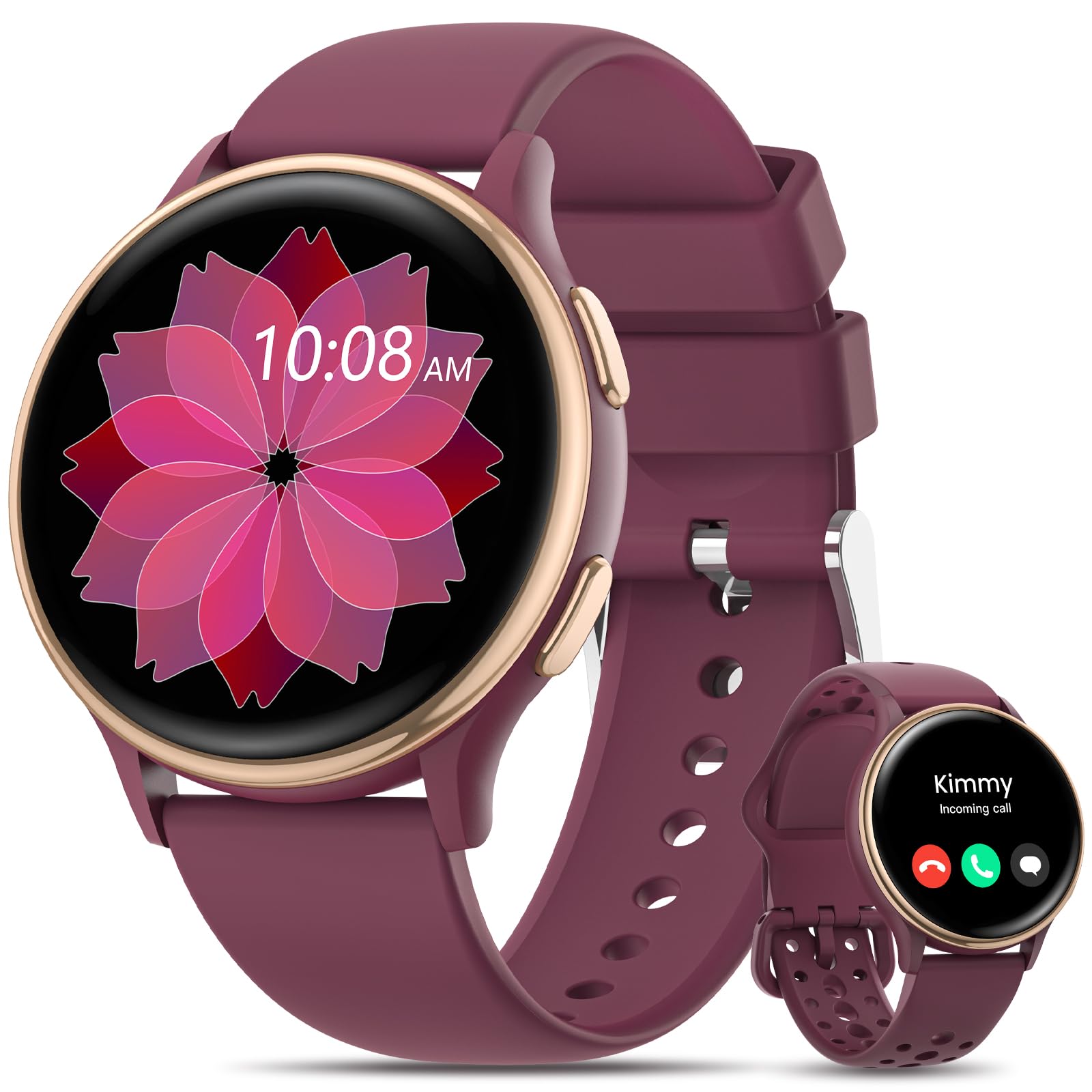 Smart Watches for Women(Answer/Make Calls), 1.27'' AMOLED Screen Activity Trackers with Heart Rate/Sleep/SpO2 Monitor, Smartwatch for iPhone/Samsung/Android, 120+ Sport Modes IP68 Fitness Watch Red