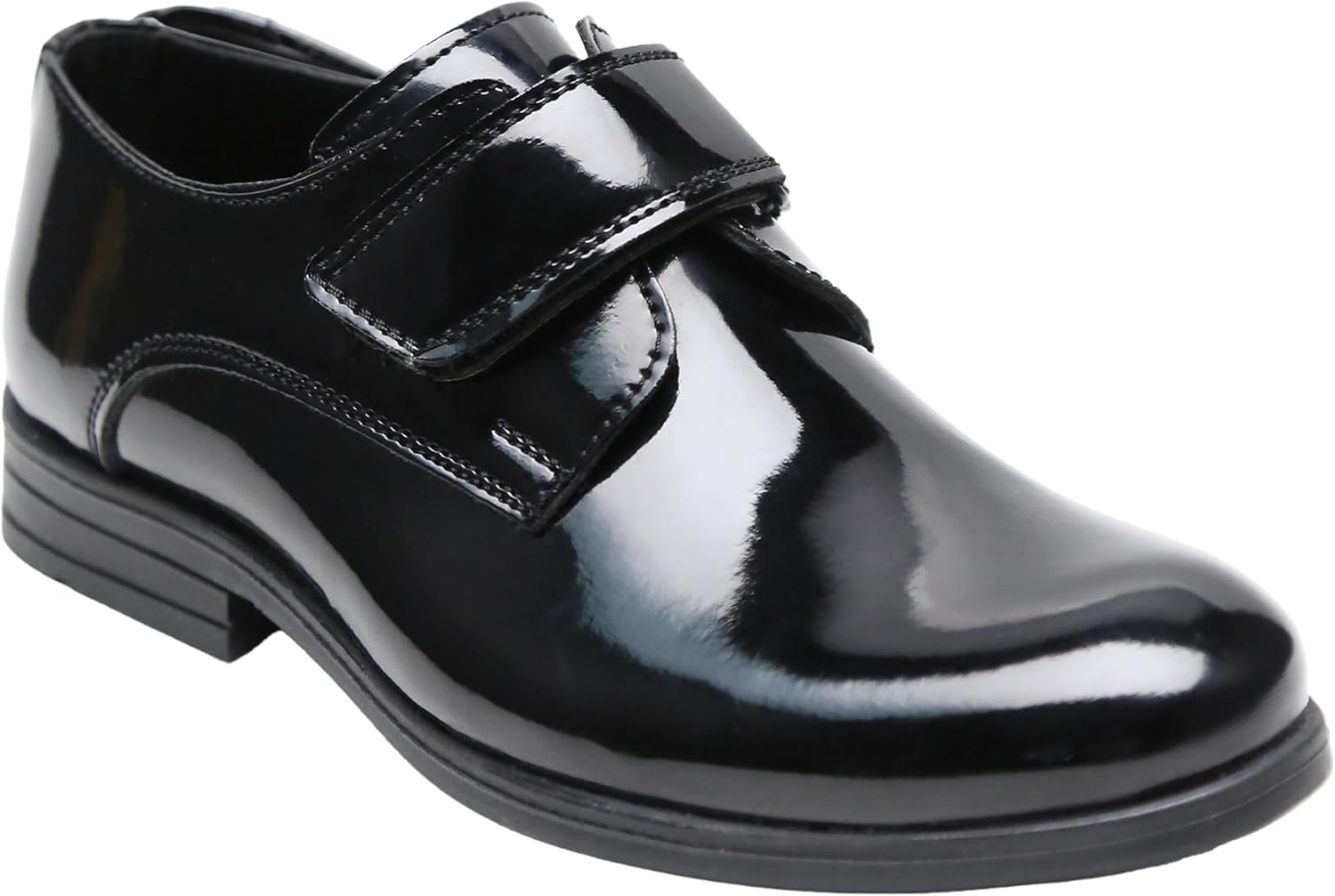 Boys' Black Patent Dress Shoes with Hook-and-Loop Strap – Formal Kids' Footwear