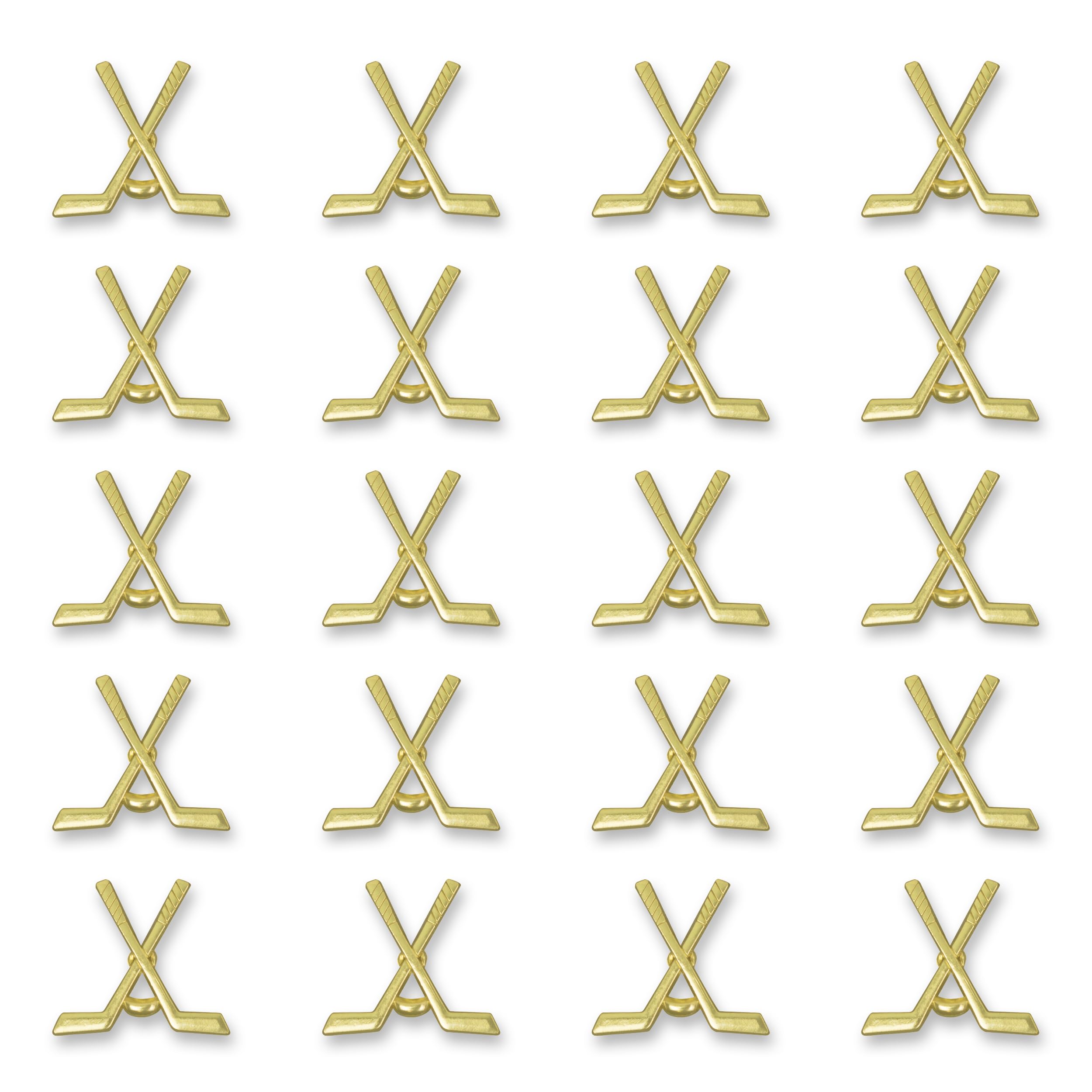 SHOP AWARDS AND GIFTS 1 Inch Gold Cross Hockey Sticks Sports Chenille Lapel Pin, Achievement Recognition Gifts, Bulk Pack of 20