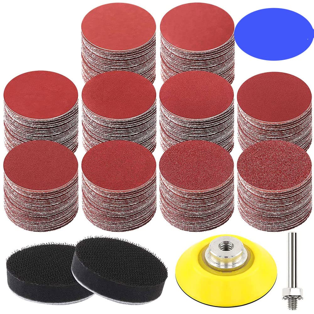304 piezas de papel de lija de 2 pulgadas combinaci¨®n de grano 60-3000 2 pulgadas con almohadilla de anillo de mango de 6 mm almohadilla de????esponja para pulir herramientas de limpieza, traje
