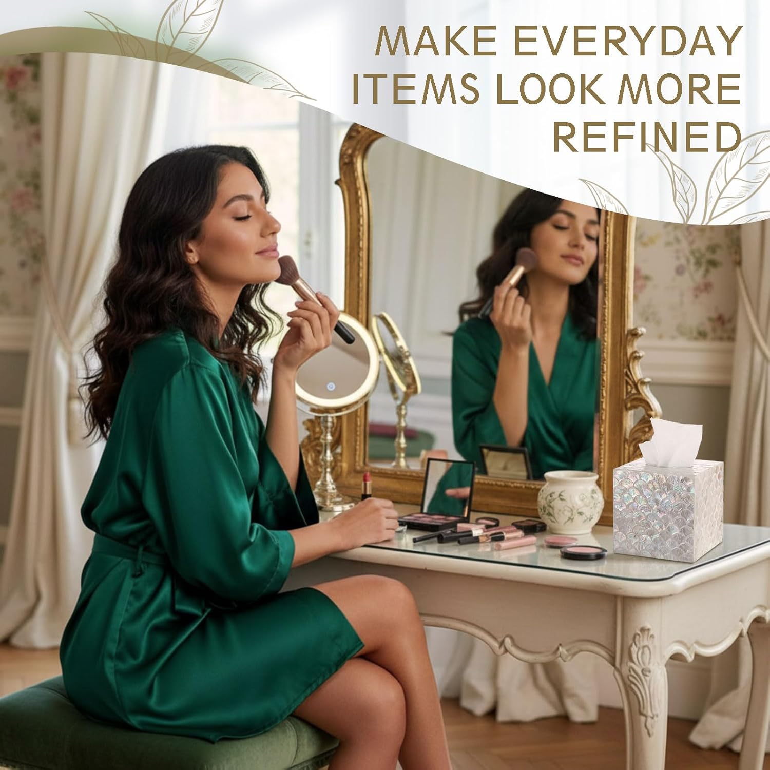 2 Pack 5.9" Handmade Mother of Pearl Tissue Box Cover, Decorative Capiz Shell Inlay Square Tissue Box Holder with Sliding Bottom Lid, Elegant Napkin Case for Bathroom, Bedroom & Living Room